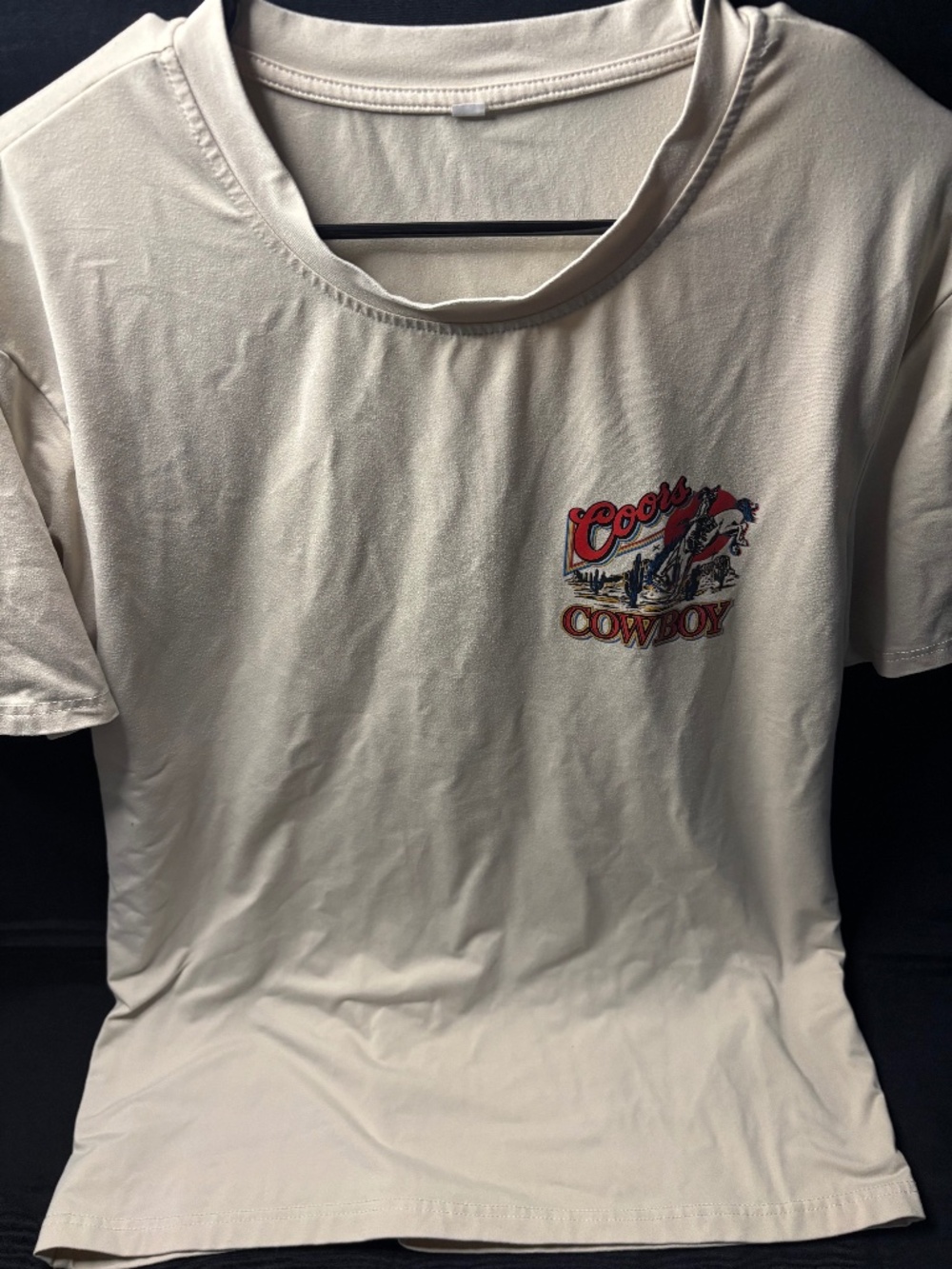 Coors Cowboy Western Beer Graphic T-Shirt Men’s Large Cream/Tan Double Sided Tee